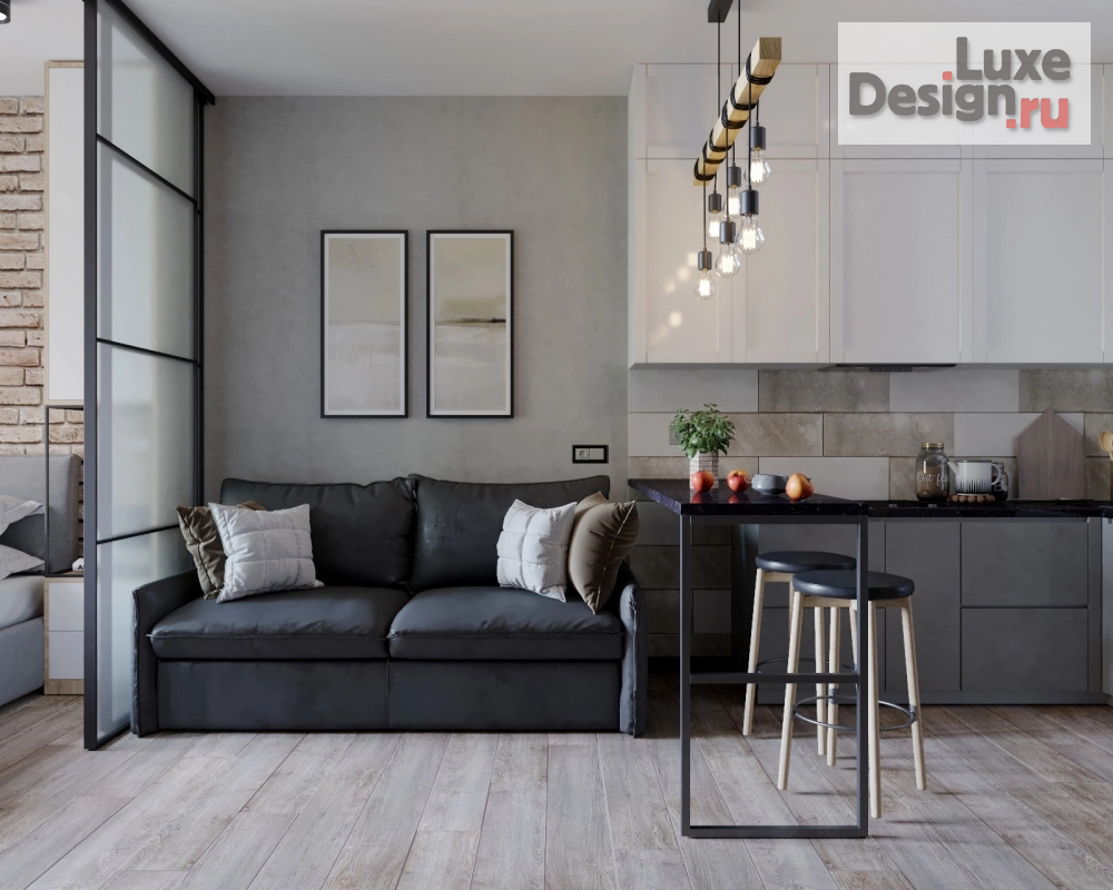Дизайн интерьера однокомнатной квартиры "Мягкий лофт. Дизайн студии в ЖК "Пермьер" " (фото 1)