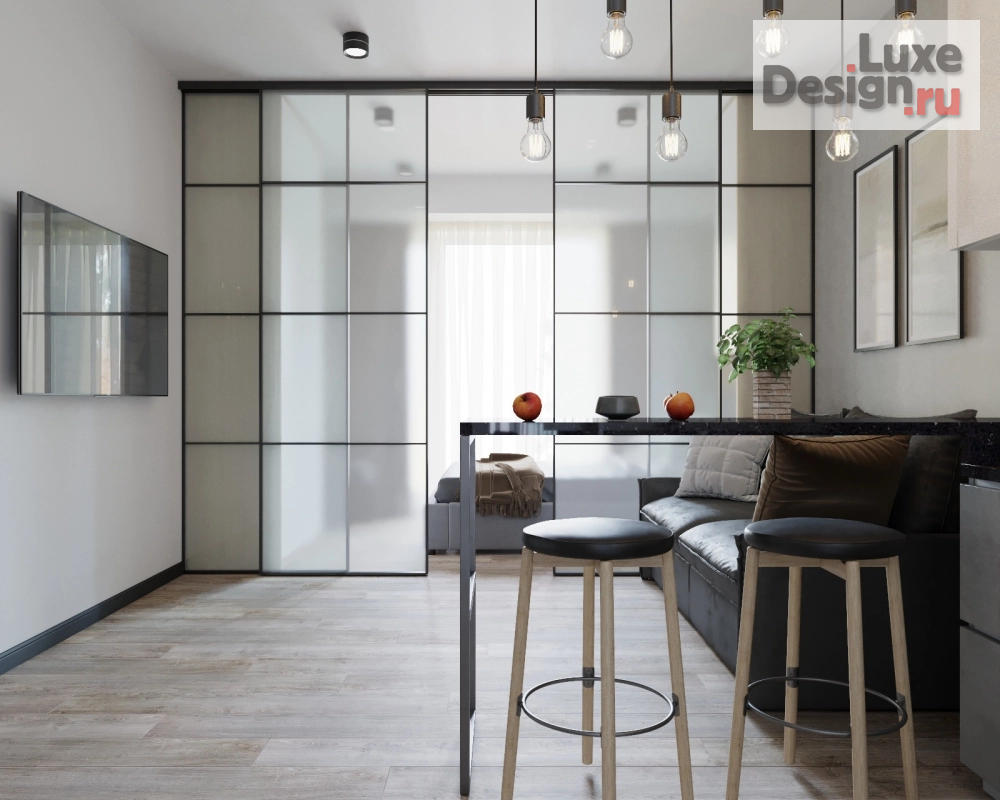 Дизайн интерьера однокомнатной квартиры "Мягкий лофт. Дизайн студии в ЖК "Пермьер" " (фото 2)