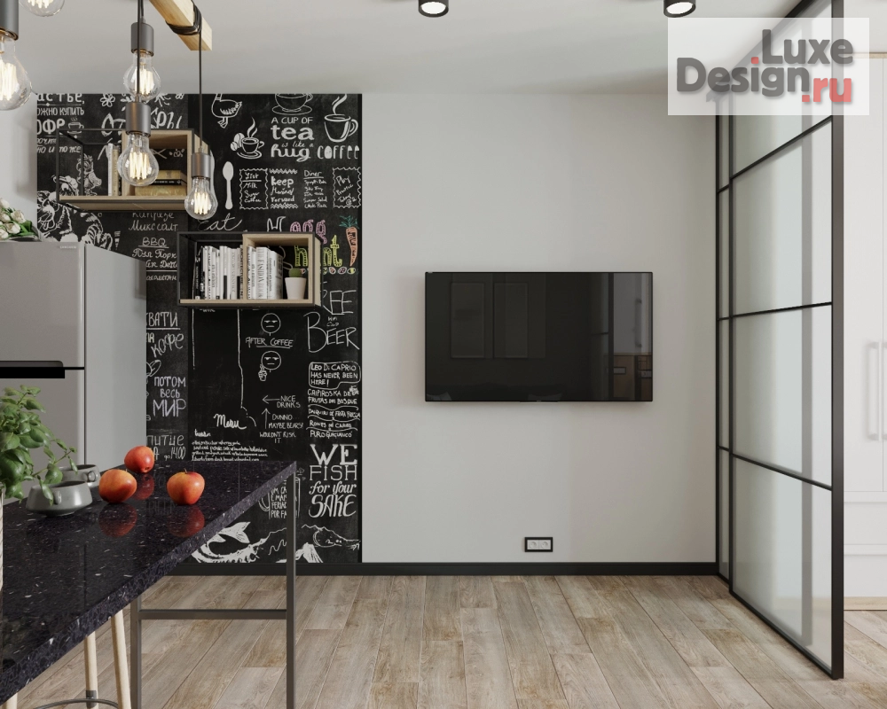 Дизайн интерьера однокомнатной квартиры "Мягкий лофт. Дизайн студии в ЖК "Пермьер" " (фото 3)