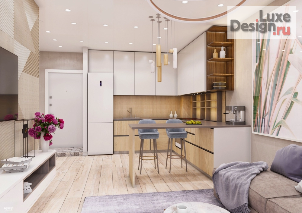 Дизайн интерьера двухкомнатной квартиры "ВОЗДУШНЫЙ ДИЗАЙН ДЛЯ СОВРЕМЕННОЙ МОЛОДОЙ ДЕВУШКИ" (фото 2)