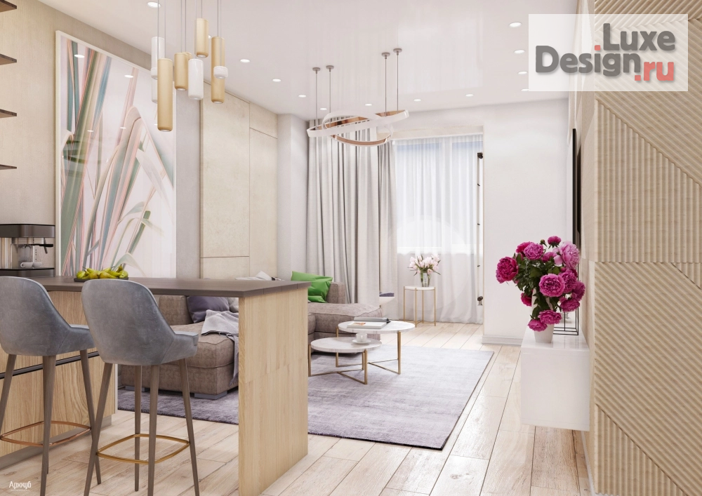 Дизайн интерьера двухкомнатной квартиры "ВОЗДУШНЫЙ ДИЗАЙН ДЛЯ СОВРЕМЕННОЙ МОЛОДОЙ ДЕВУШКИ" (фото 1)