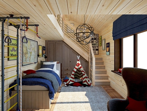 Дизайн интерьера детской во Владивостоке "Детская двухуровневая комната в загородном доме"